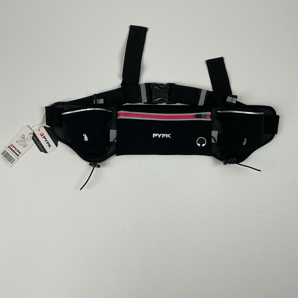 PYFK Running Belt Fanny Pack w/ Water‎ Bottle Holders Reflective Black New